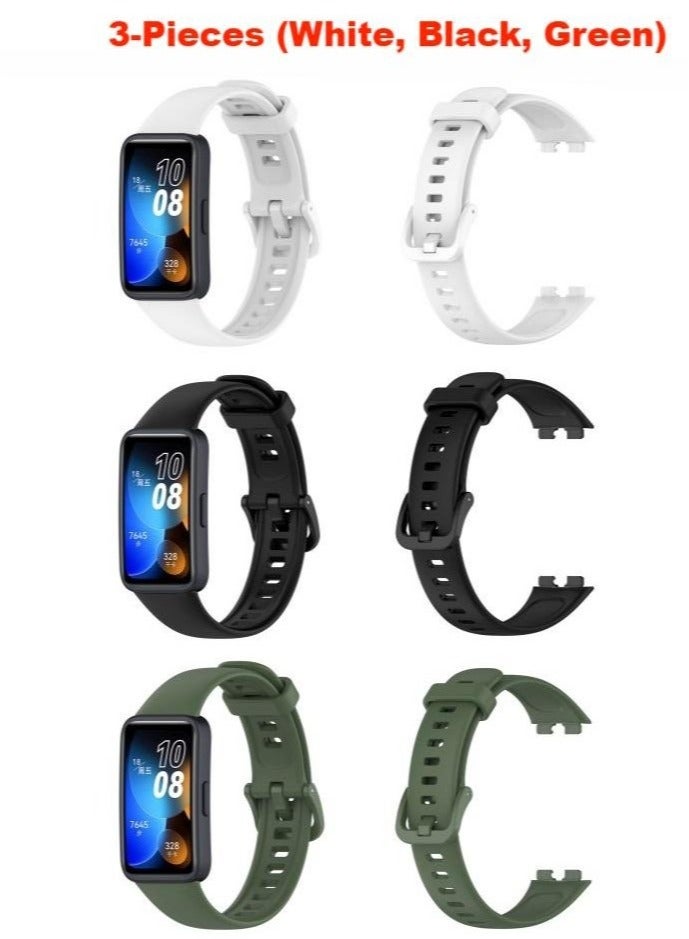 3-Pieces Classic Silicone band Huawei Band 8，Replacement Band Strap Wristband Sport Band，for For Huawei Band 8/Huawei Band 9，waterproof, sweat resistant, comfortable to wear (White/Black/Green) - Image 1