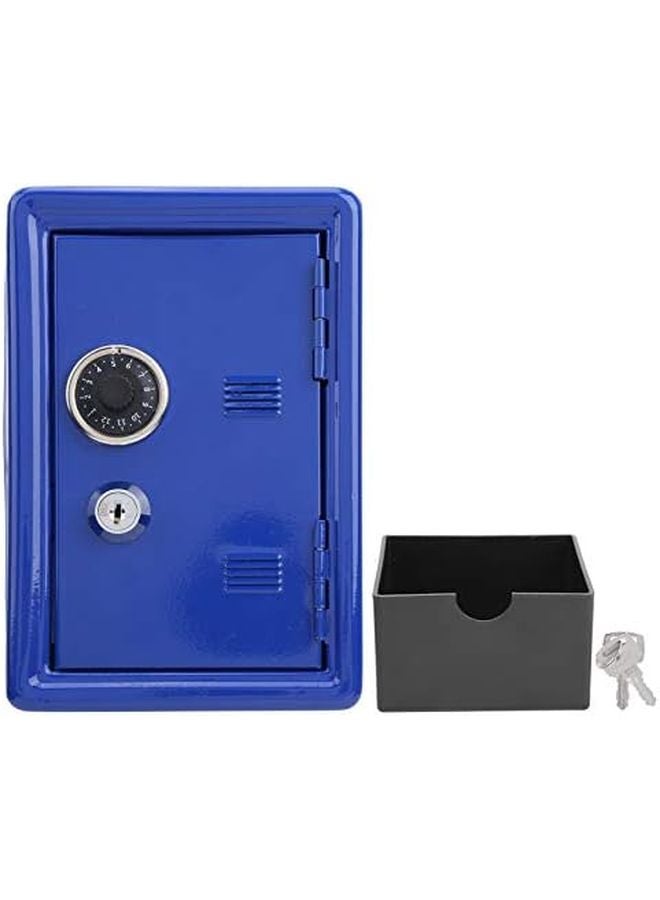 Blue Kids Safe Box Mini Metal Money Bank With Keys And Code Wheel For Savings Gift - Image 2