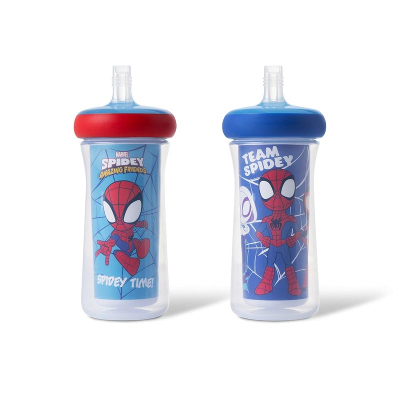 The First Years Spidey and His Amazing Friends Insulated Straw Cups  Toddler Cups with Straws and DropGuard Protection  Kids Water Bottles  9 Oz  2 Count  Ages 18 Months and Up - Image 1