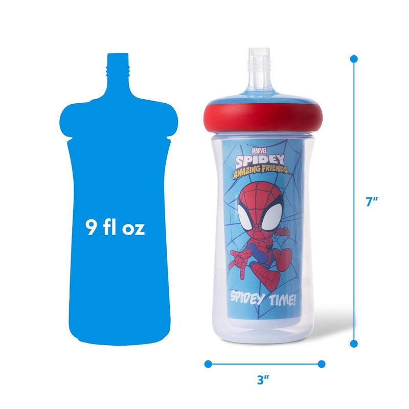 The First Years Spidey and His Amazing Friends Insulated Straw Cups  Toddler Cups with Straws and DropGuard Protection  Kids Water Bottles  9 Oz  2 Count  Ages 18 Months and Up - Image 2