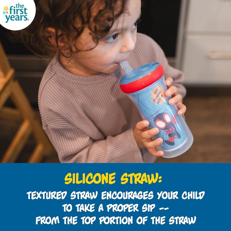 The First Years Spidey and His Amazing Friends Insulated Straw Cups  Toddler Cups with Straws and DropGuard Protection  Kids Water Bottles  9 Oz  2 Count  Ages 18 Months and Up - Image 4