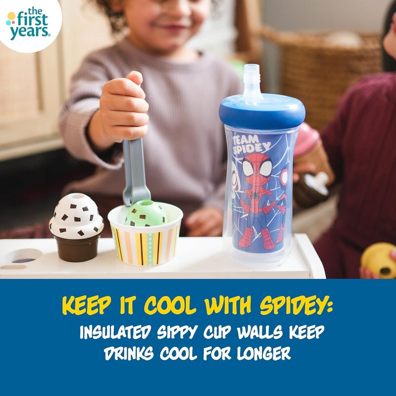 The First Years Spidey and His Amazing Friends Insulated Straw Cups  Toddler Cups with Straws and DropGuard Protection  Kids Water Bottles  9 Oz  2 Count  Ages 18 Months and Up - Image 3
