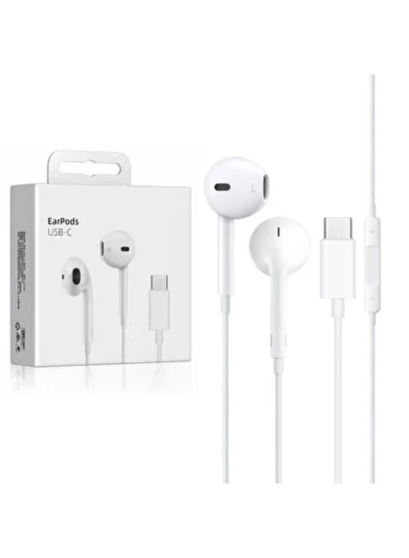 سماعات أذن سلكية بمنفذ USB-C مزودة بميكروفون، وأزرار للتحكم في الصوت، وشريحة DAC، متوافقة مع iPhone 15 / 16 / 17