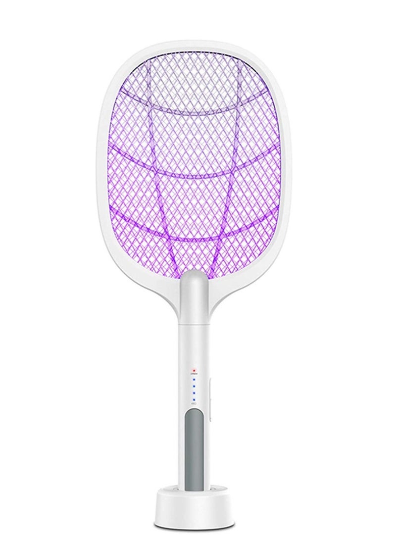 Electric Bug Zapper Racket, Mosquito Killer, Fruit Fly Swatter Zap, Two-In-One USB Rechargeable Electronic Swatter Pest Control, LED Lighting Lamp, 3 Layer Mesh Safe to Touch - Image 1