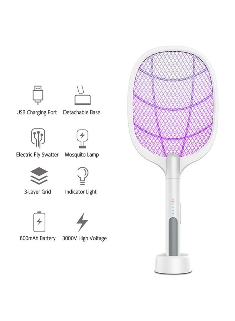 Electric Bug Zapper Racket, Mosquito Killer, Fruit Fly Swatter Zap, Two-In-One USB Rechargeable Electronic Swatter Pest Control, LED Lighting Lamp, 3 Layer Mesh Safe to Touch - Image 2