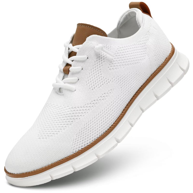 Kvovzo Men's Walking Tennis Casual Shoes Fashion Dress Sneakers Mesh Business Oxfords Work Lightweight Soft Sole Zapatos White - Image 1
