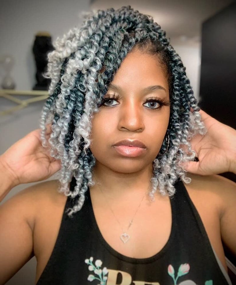 BOHOBABE Pretwisted Passion Twist Crochet Hair 10 Inch Short Ombre Gray Prelooped Crochet Passion Twist Braiding Hair 8 Packs T1Bgrey