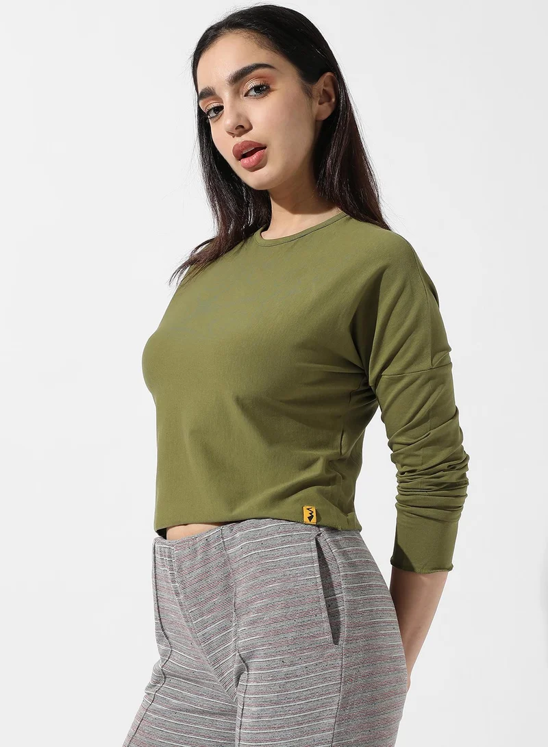 Pinacolada  Women's Solid Olive Green Top for Women | Best Price UAE