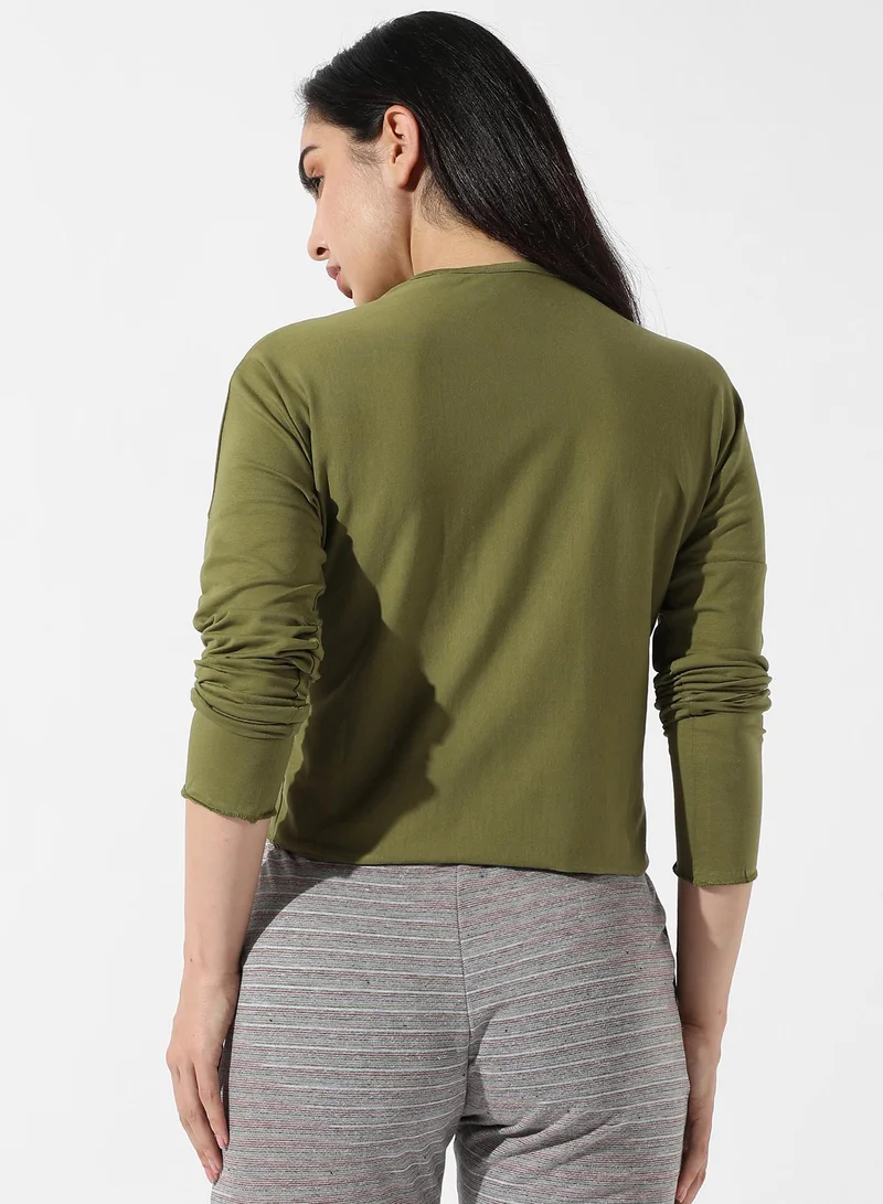Pinacolada  Women's Solid Olive Green Top for Women | Best Price UAE