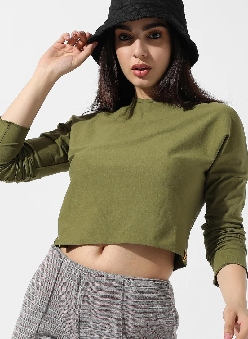Pinacolada  Women's Solid Olive Green Top for Women | Best Price UAE