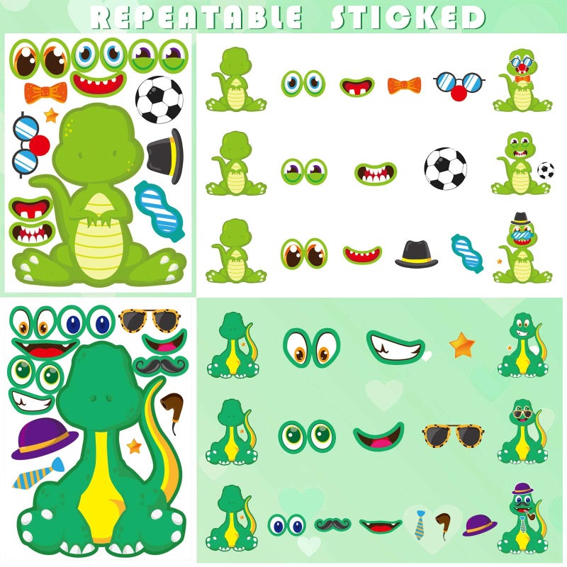 DUJAA 27 Sheet Dinosaur Stickers, Make Your Own Dinosaur Stickers for Kidsï¼ŒMake a Face Stickers Dinosaur Birthday Party Supplies,DIY Project Dino Theme Birthday Party Favor for Kids - Image 4