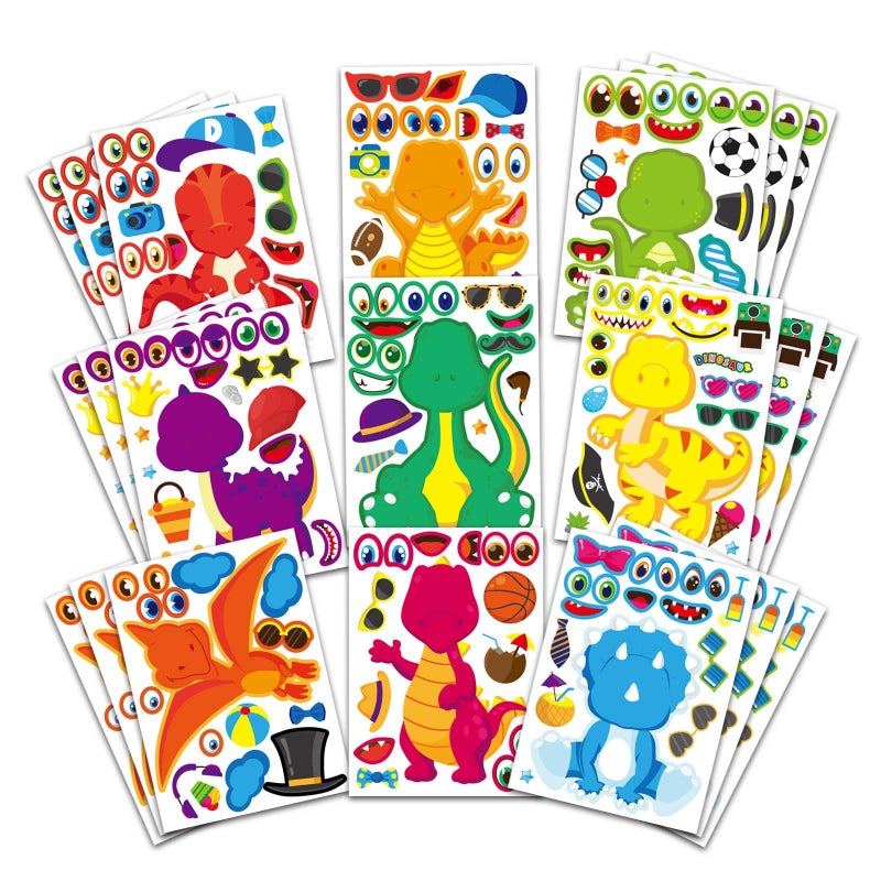 DUJAA 27 Sheet Dinosaur Stickers, Make Your Own Dinosaur Stickers for Kidsï¼ŒMake a Face Stickers Dinosaur Birthday Party Supplies,DIY Project Dino Theme Birthday Party Favor for Kids - Image 1