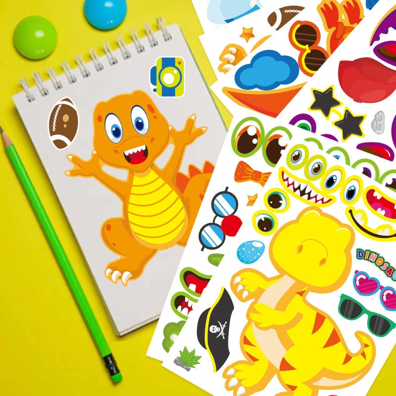 DUJAA 27 Sheet Dinosaur Stickers, Make Your Own Dinosaur Stickers for Kidsï¼ŒMake a Face Stickers Dinosaur Birthday Party Supplies,DIY Project Dino Theme Birthday Party Favor for Kids - Image 5