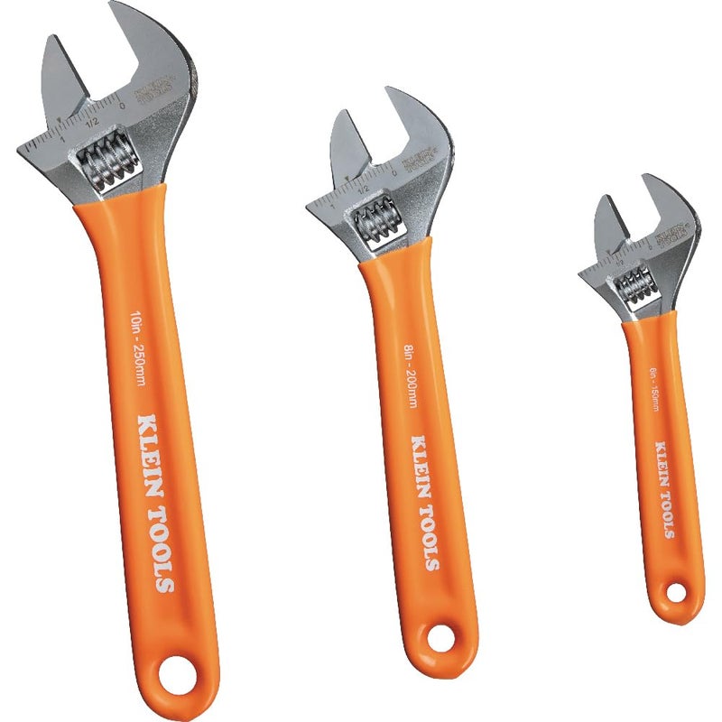 Klein Tools D5073 Adjustable Wrench Set Extra Capacity 6Inch 8Inch 10Inch Forged Alloy Steel Metric and SAE 3Piece