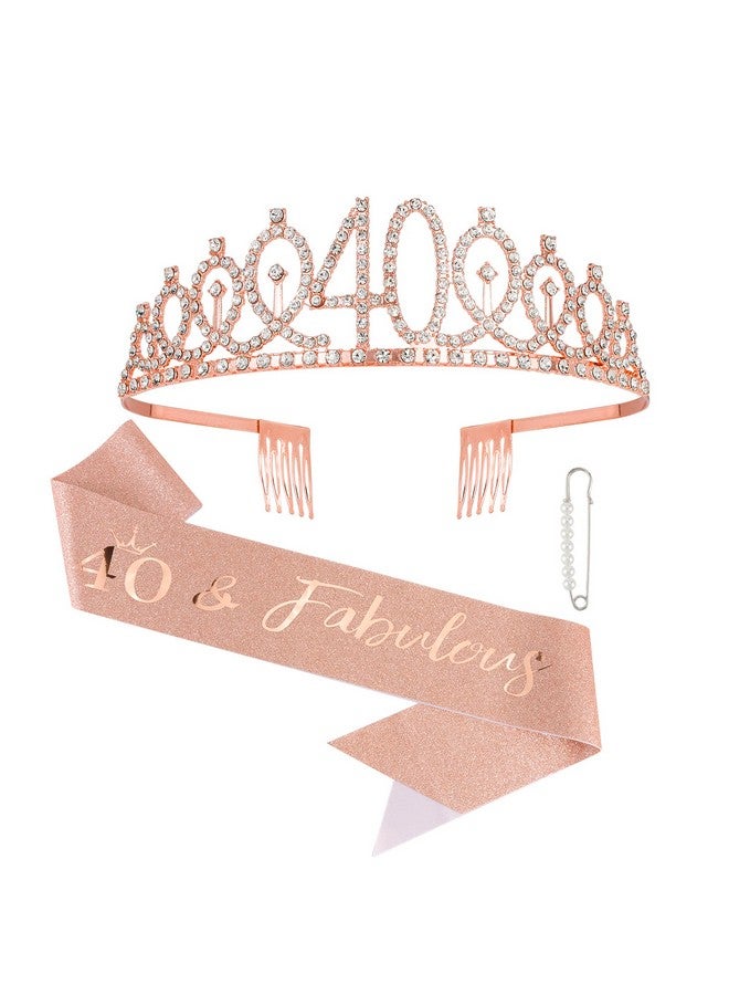 Semato 40th Birthday Decorations for Women 40th Birthday Sash & 40th Birthday Crown Kit- Happy 40th Birthday Gifts Women (Rose gold)  - Image 1