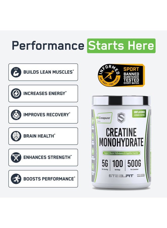 SteelFit Creapure Creatine Monohydrate Powder, Unflavored - German Micronized Creatine Powder for Men & Women - Gym Workout Nutritional Supplements for Muscle Gain, Brain Health & Strength Building - Image 2