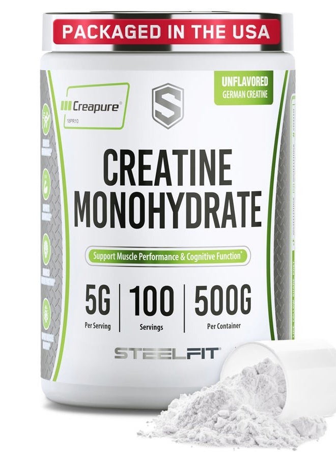 SteelFit Creapure Creatine Monohydrate Powder, Unflavored - German Micronized Creatine Powder for Men & Women - Gym Workout Nutritional Supplements for Muscle Gain, Brain Health & Strength Building - Image 1