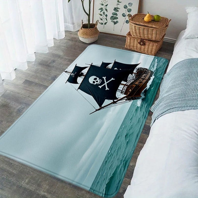 1 Pc Pirates Non Slip Mat For Bathroom Kitchen Living Room 19 7In X 31 5In Made Of Soft Flannel Material Easy To Clean Ideal For Bedroom Dining Area Entrance Rug - Image 2