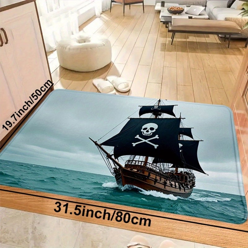 1 Pc Pirates Non Slip Mat For Bathroom Kitchen Living Room 19 7In X 31 5In Made Of Soft Flannel Material Easy To Clean Ideal For Bedroom Dining Area Entrance Rug - Image 5