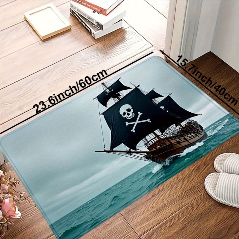 1 Pc Pirates Non Slip Mat For Bathroom Kitchen Living Room 19 7In X 31 5In Made Of Soft Flannel Material Easy To Clean Ideal For Bedroom Dining Area Entrance Rug - Image 3