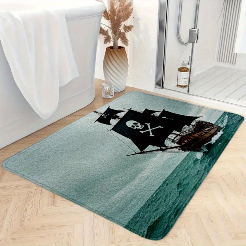 1 Pc Pirates Non Slip Mat For Bathroom Kitchen Living Room 19 7In X 31 5In Made Of Soft Flannel Material Easy To Clean Ideal For Bedroom Dining Area Entrance Rug - Image 1