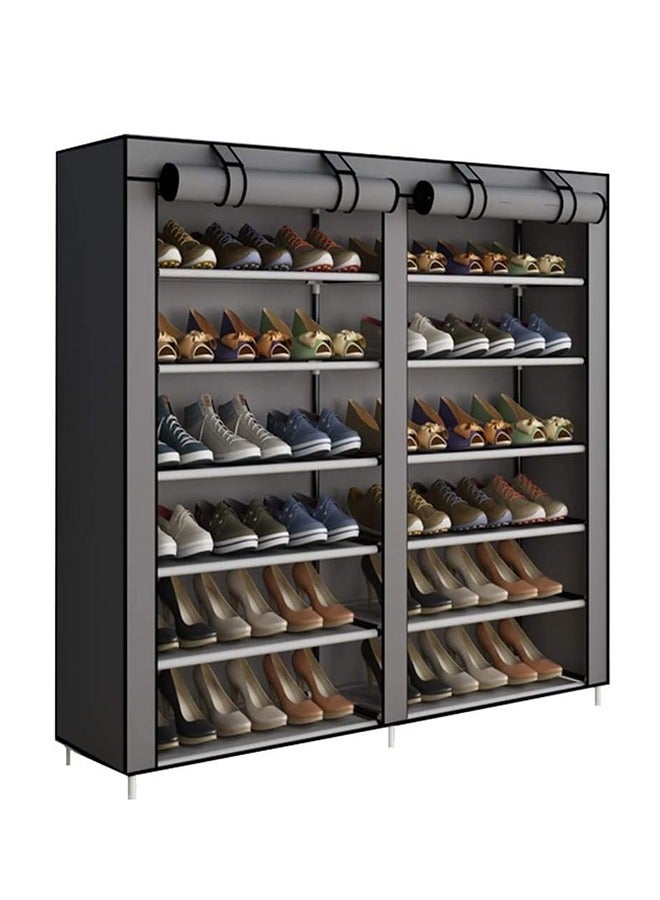 RollsTimi  12-Layer Double Dust Proof and Damp Cabinet Shoe Rack, Steel Pipe, Non-Woven Cloth Grey - Image 1
