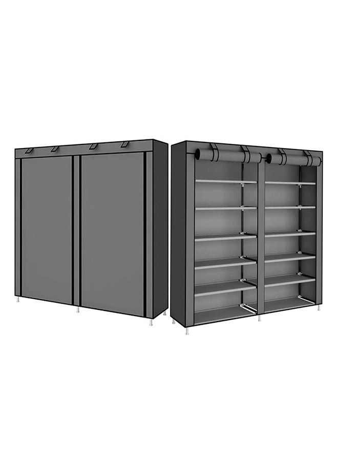 RollsTimi  12-Layer Double Dust Proof and Damp Cabinet Shoe Rack, Steel Pipe, Non-Woven Cloth Grey - Image 4