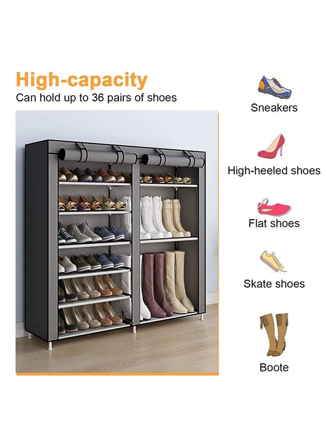 RollsTimi  12-Layer Double Dust Proof and Damp Cabinet Shoe Rack, Steel Pipe, Non-Woven Cloth Grey - Image 2