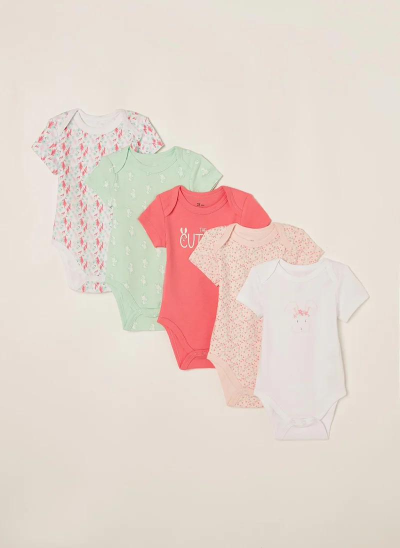 زيبي 5 Bodysuits for Baby Girls 'The Cutest', Multicoloured