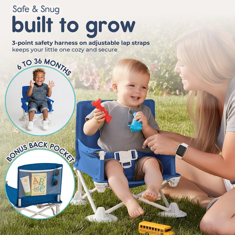 Hiccapop OmniBoost Travel Booster Seat with Tray for Baby | Folding Portable Baby Booster Seat for Dining Table, Camping, Beach, Grandmaâ€™s | Tip-Free Design Straps to Kitchen Chairs - Booster Chair - Image 5