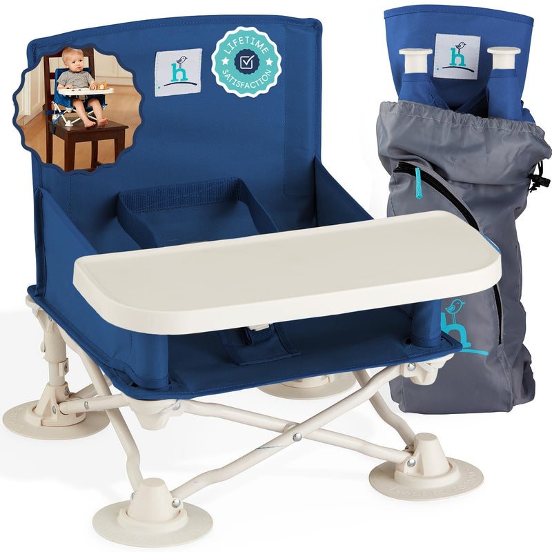 Hiccapop OmniBoost Travel Booster Seat with Tray for Baby | Folding Portable Baby Booster Seat for Dining Table, Camping, Beach, Grandmaâ€™s | Tip-Free Design Straps to Kitchen Chairs - Booster Chair - Image 1