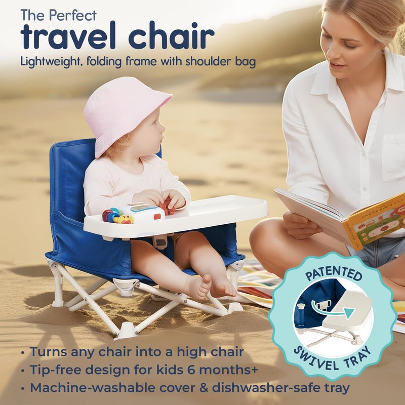 Hiccapop OmniBoost Travel Booster Seat with Tray for Baby | Folding Portable Baby Booster Seat for Dining Table, Camping, Beach, Grandmaâ€™s | Tip-Free Design Straps to Kitchen Chairs - Booster Chair - Image 2