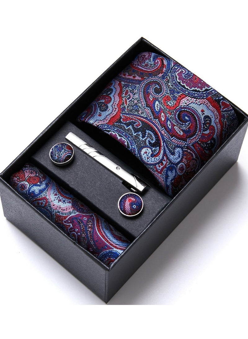 Men's Jacquard Set with Pocket Square, Cufflinks & Tie Clip - Formal Tie with Handkerchief in Gift Box for Business, Wedding, Office, Parties & Corporate Gifting - Image 1