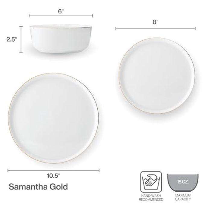 Mikasa Samantha Gold Bone China Chip Resistant 12 Piece Dinnerware Set, Servie For 4 - Image 3
