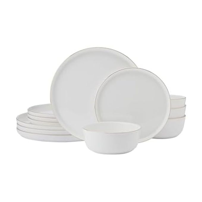 Mikasa Samantha Gold Bone China Chip Resistant 12 Piece Dinnerware Set, Servie For 4 - Image 1