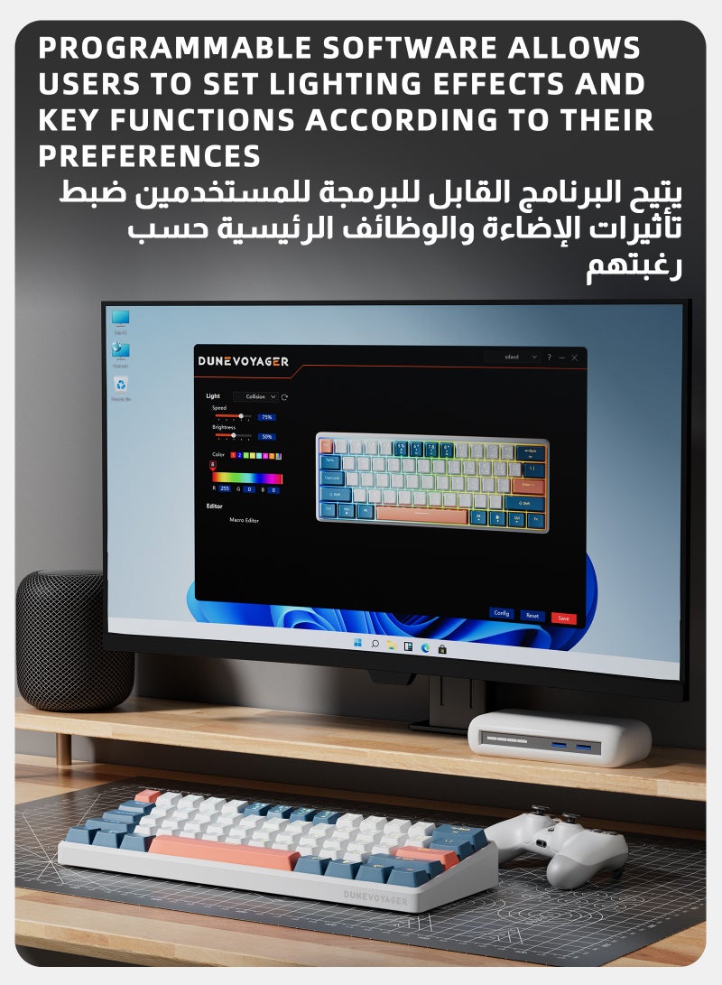 Pc/Ps4 61 Keys Red Switch Mechanical Gaming Keyboard, With Arabic Language Gaming Keyboard, Hot-Swappable, 16.8 Million Colors Backlit, 60% Mini  , Removable Usb Wired, 525g Weight, All Keys Without Conflict Silent Rgb Color Suitable For Pc/Ps4/Xbox Gamers Mac White - Image 2