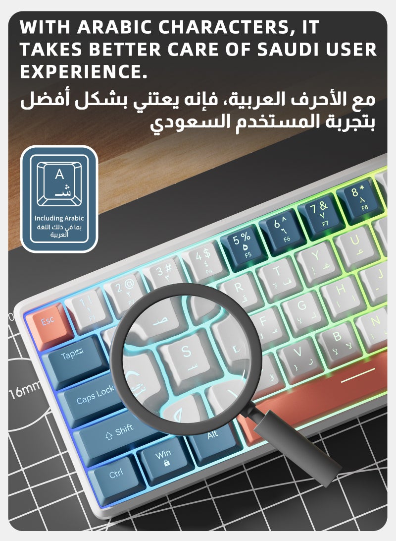 Pc/Ps4 61 Keys Red Switch Mechanical Gaming Keyboard, With Arabic Language Gaming Keyboard, Hot-Swappable, 16.8 Million Colors Backlit, 60% Mini  , Removable Usb Wired, 525g Weight, All Keys Without Conflict Silent Rgb Color Suitable For Pc/Ps4/Xbox Gamers Mac White - Image 3