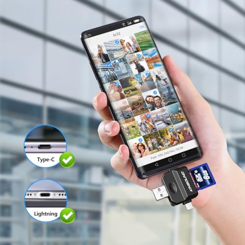 Kinsound 5 in 1 SD & TF Card Reader for iPhone with Type-C, Lighting & USB Ports, Memory Card Reader Compatible with TF, SD, SDHC, SDXC, MMC, RS-MMC, Micro SDXC for iPhone & Android Phone - Image 4
