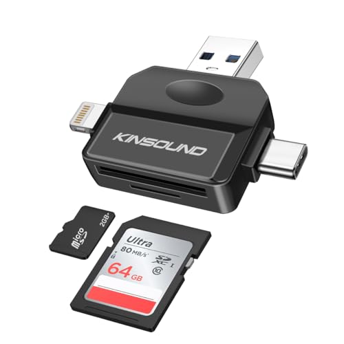 Kinsound 5 in 1 SD & TF Card Reader for iPhone with Type-C, Lighting & USB Ports, Memory Card Reader Compatible with TF, SD, SDHC, SDXC, MMC, RS-MMC, Micro SDXC for iPhone & Android Phone - Image 1