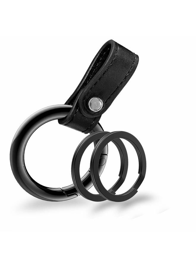 Idakekiy Zinc Alloy Key Rings Leather Part Button Key Clip Carabiner Keychain Split Keyrings for Men and Women, Black Nickel, 3.5cm - Image 1