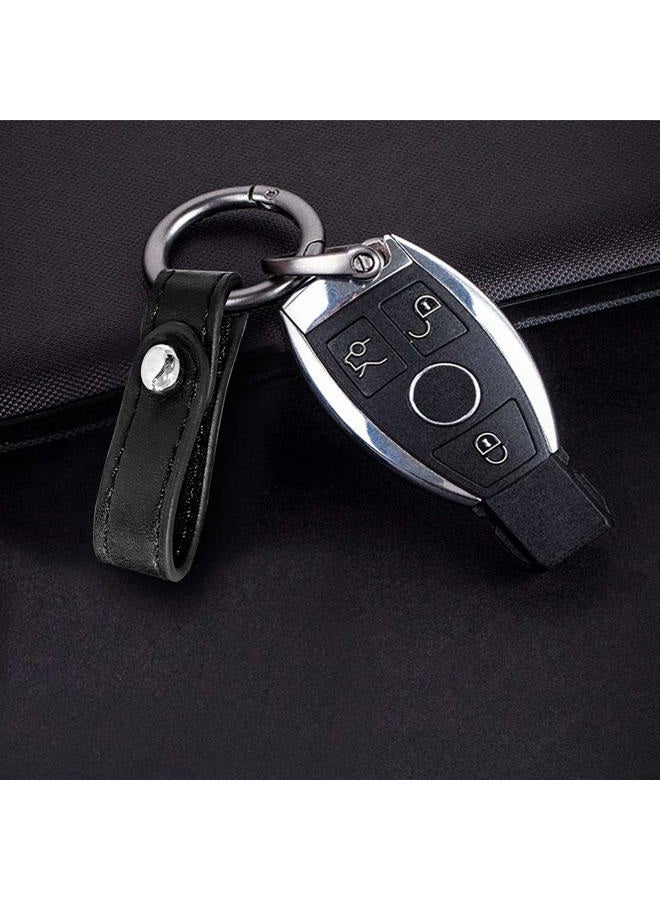 Idakekiy Zinc Alloy Key Rings Leather Part Button Key Clip Carabiner Keychain Split Keyrings for Men and Women, Black Nickel, 3.5cm - Image 5