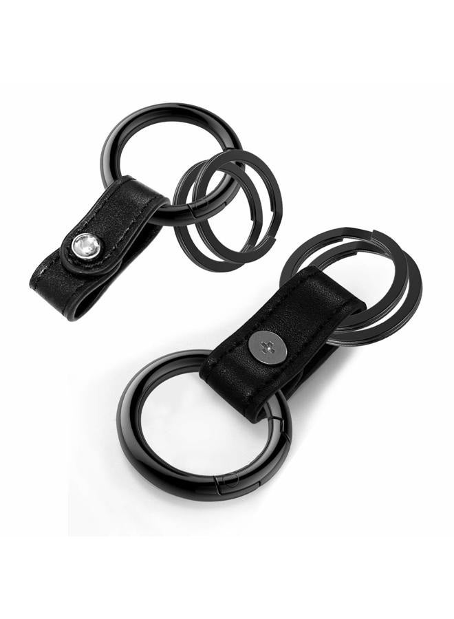 Idakekiy Zinc Alloy Key Rings Leather Part Button Key Clip Carabiner Keychain Split Keyrings for Men and Women, Black Nickel, 3.5cm - Image 3