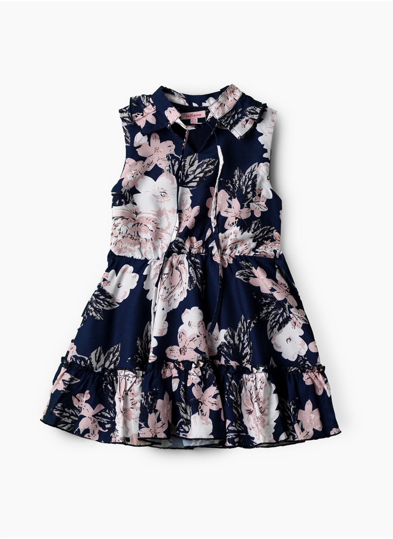 Jelliene Girls Navy Floral Tiered Party Dress  - Image 1