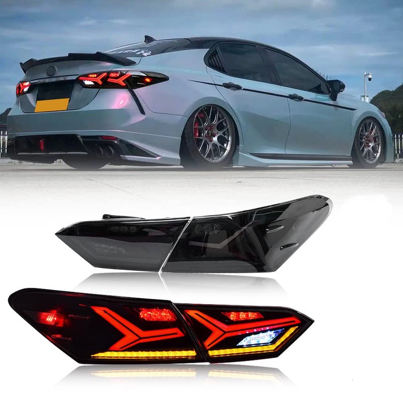 New Taillights for Toyota Camry Tail Light Assembly 20182023 SE XSE LE XLE TRD 8th Gen Accessories Lambor Style V6 Smoke Rear Lamp Led Sequential Turn Signal Brake Lights Custom Back Replacement T1