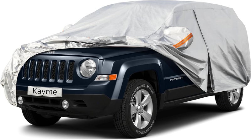 غطاء سيارة Kayme 6 طبقات SUV مقاس مخصص لـ Jeep Patriot (2007-2017) مقاوم للماء لجميع الأحوال الجوية للسيارات، غطاء كامل خارجي لحماية من المطر والشمس والأشعة فوق البنفسجية. فضي مواد طبيعية - Image 1