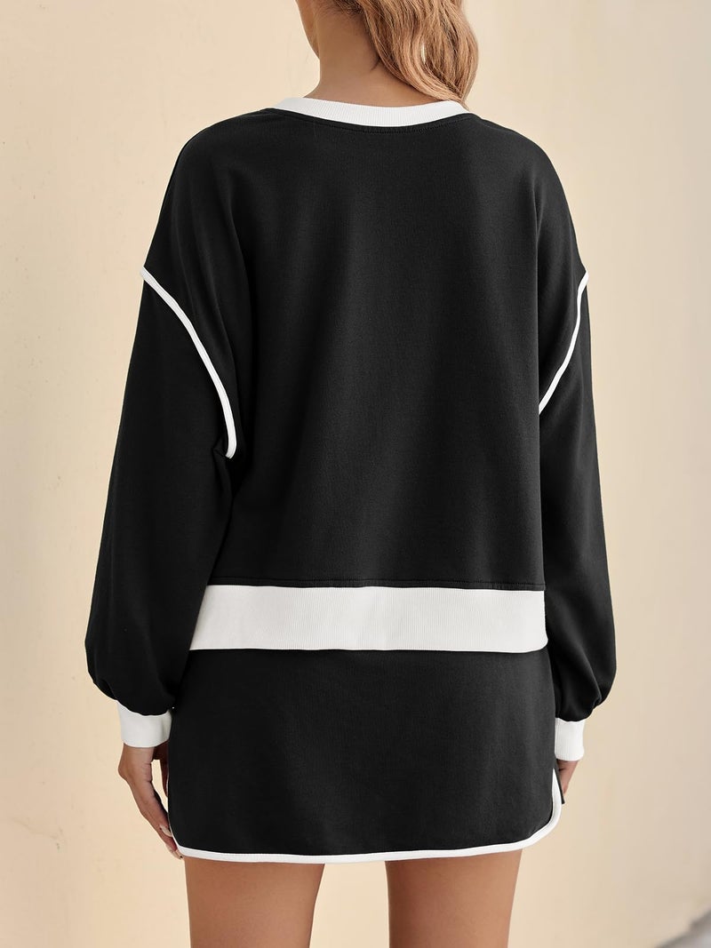 Fisoew Womens Shorts Sets 2 piece outfits Casual Crewneck Sweatshirts High Waisted Skort Skirts Sets Activewear Sets - Image 5