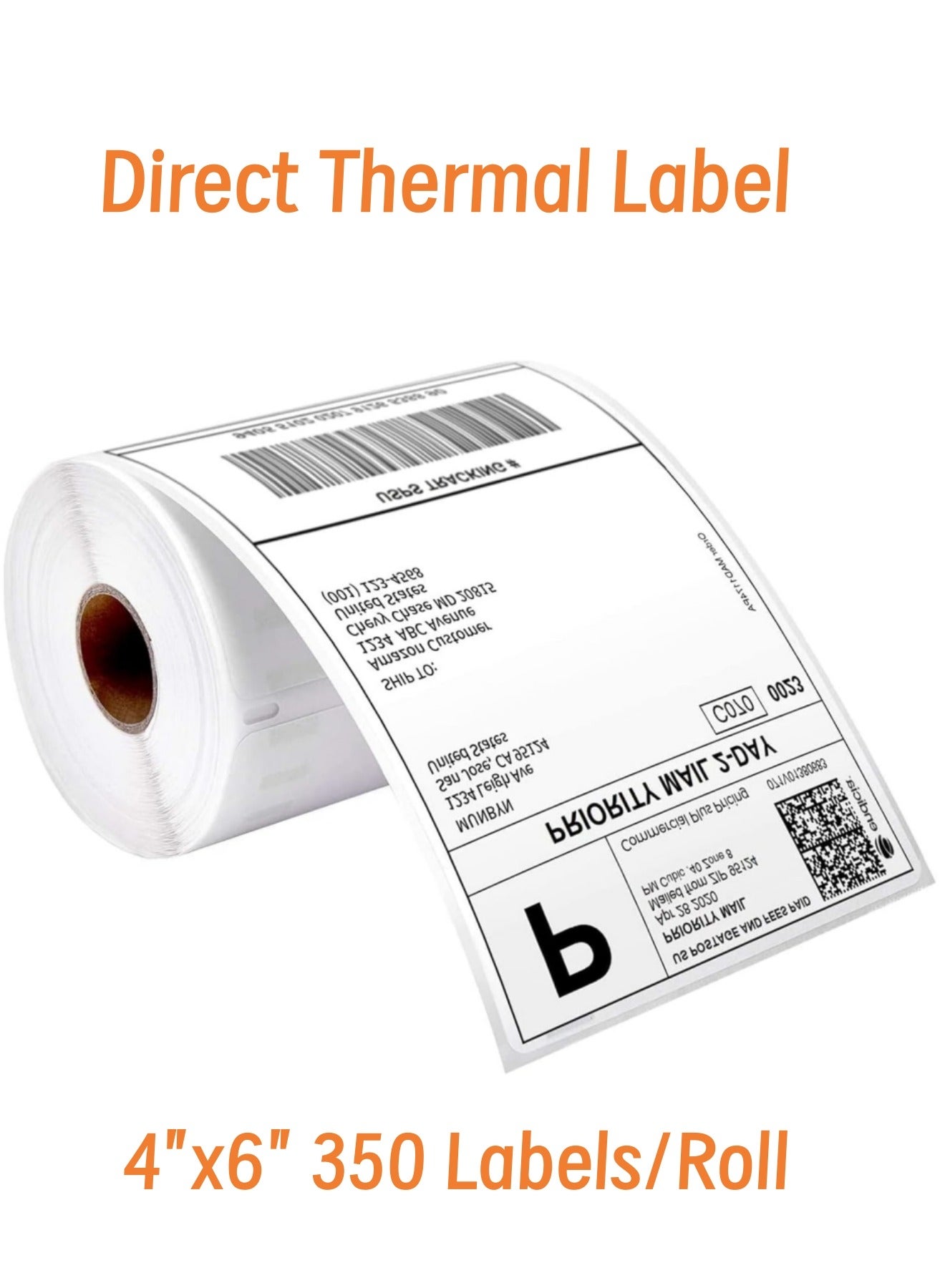 350 Labels Direct Thermal Labels Roll, 4'' x 6'' Direct Thermal Shipping Labels White Mailing Thermal Paper Rolls Barcode Labels, 10cm×15cm