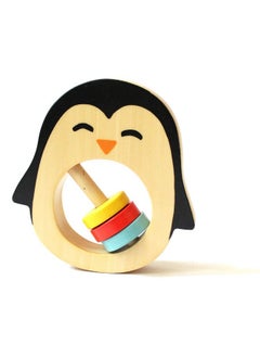 Shumee Handmade Wooden Penguin Rattle (6 Months+) | Multicolor | Teething Toy | Natural Wood & Beeswax Sealer Ages | Organic & Safe | Natural & Non Toxic Materials  - Image 1