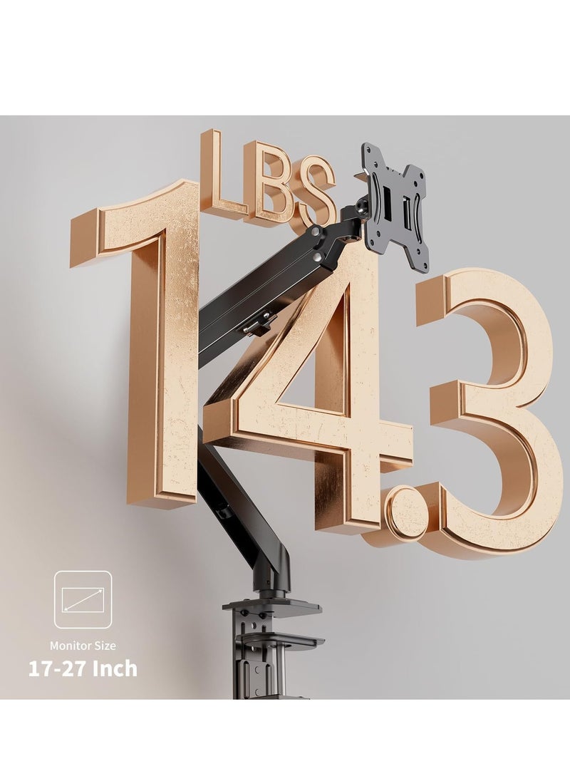 JAJEEK Single Monitor Mount - Full Motion Gas Spring Monitor Arm, Adjustable Desk Stand, VESA Bracket Fits 17" to 27" Screens, Holds up to 15lbs, Ergonomic Design for Comfortable Viewing, Easy Setup & Sturdy Support - Image 5