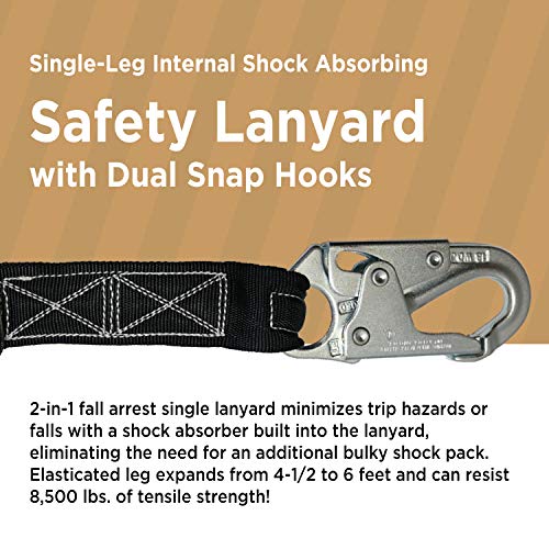 AFP Universal Full-Body Fall Protection Safety Harness w/Dorsal D-Ring Tongue Buckle Legs Hi-Viz Green, Shock Absorbing Lanyard (OSHA/ANSI Rated) (1 Pack, Harness + Single Leg Lanyard w/Snap Hooks) - Image 3